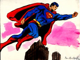 Superman Penciled, Inked, & Hand Colored Pinup (1982) Comic Art